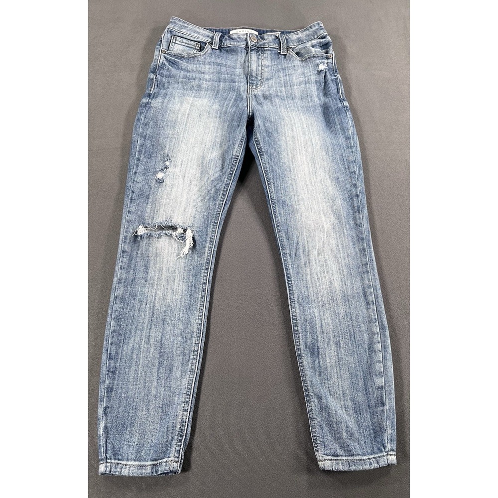 Eunina Clara Juniors Size 9 High Rise Skinny Crop Distressed Blue Jeans 9601